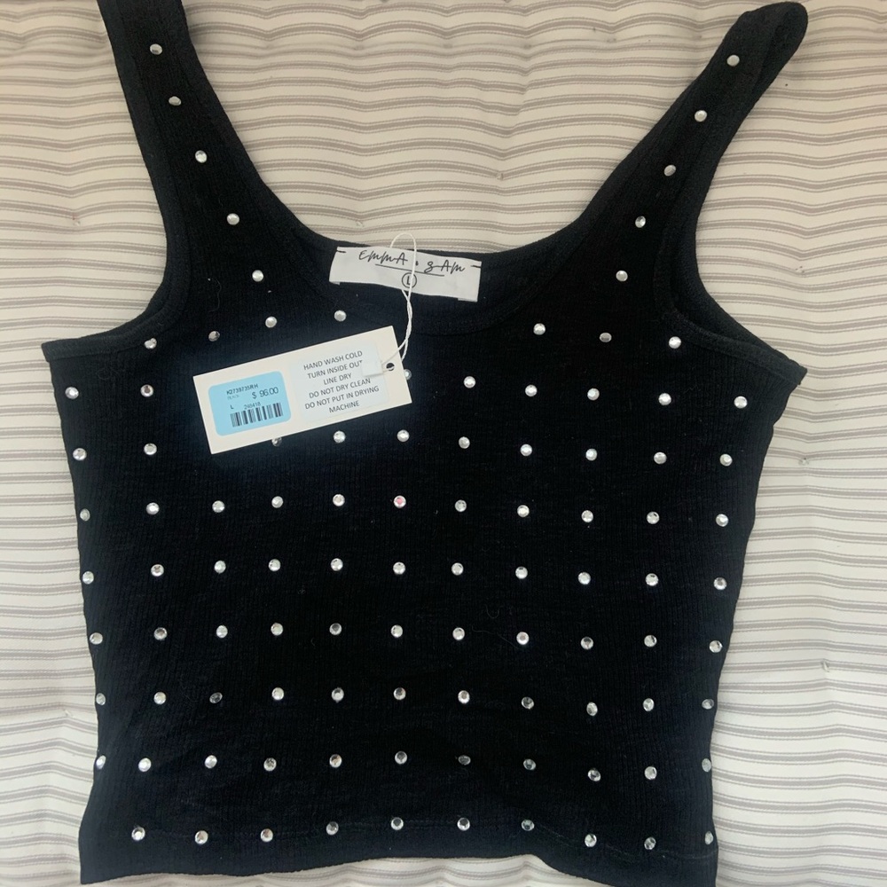 EMMA & SAM LF black rhinestone tank New With Tags